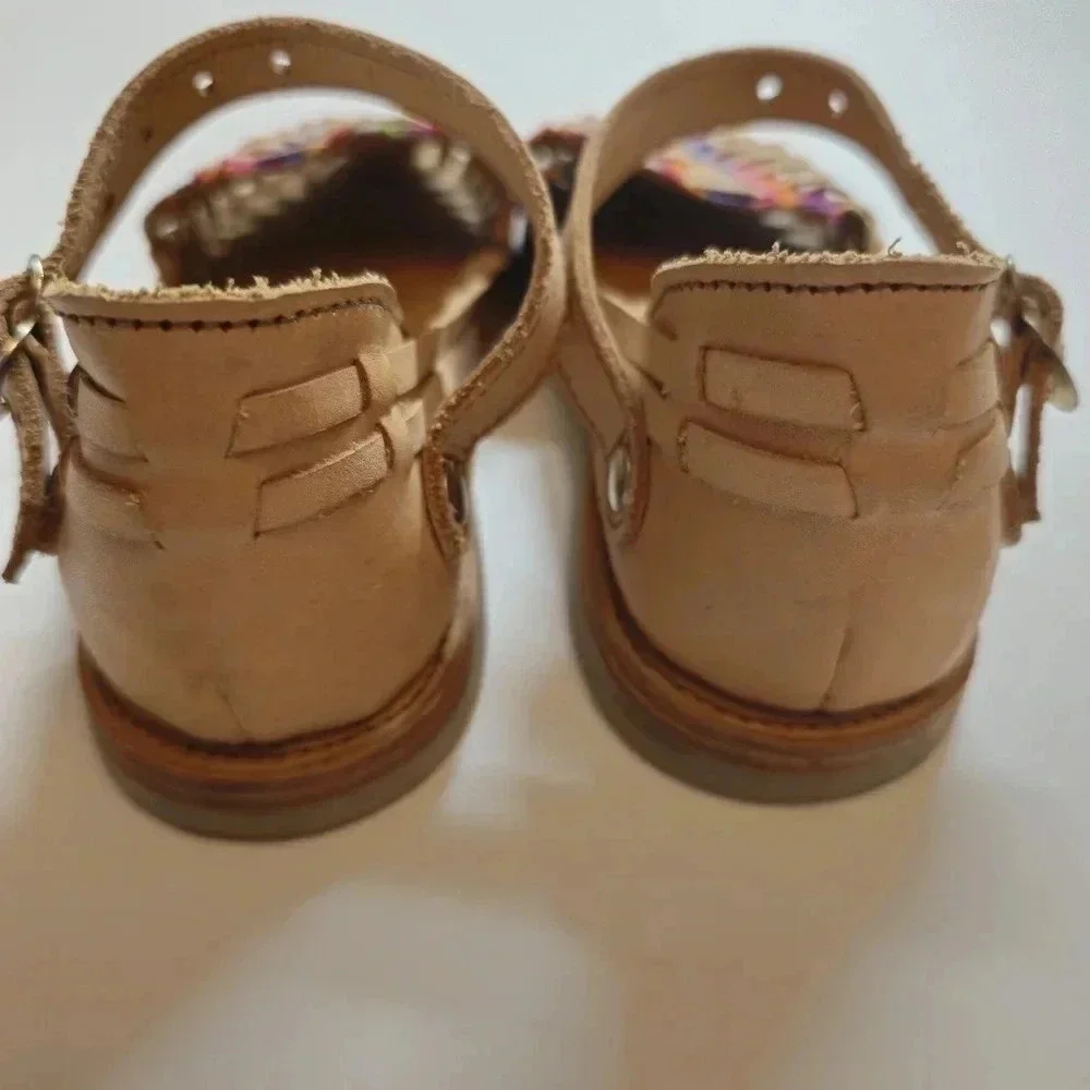 Kids Neutral Leather Huarache Sandals with Multicolor Stripes
